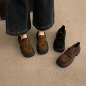 百搭厚底增高复古乐福鞋 香港网红韩版 子2025新款 春季 豹纹单鞋 女鞋