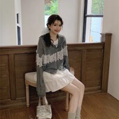 蕾丝拼接亮片拉链连帽开衫 CROW CAIM 女设计感百搭休闲外搭上衣