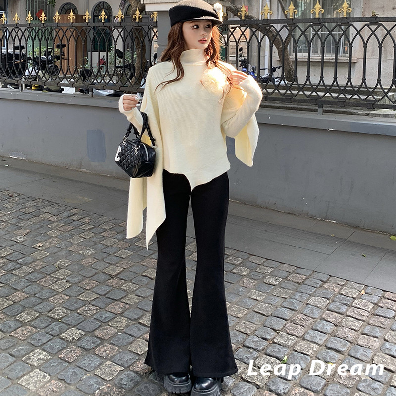 LEAPDREAM 加绒微喇休闲裤女配腰带百搭显瘦长裤