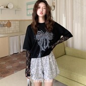 CROW 高腰宽松设计感休闲裤 CAIM 闪闪亮片松紧腰A字短裤