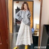 CROW CAIM 木耳边蛋糕半身裙小众减龄百搭长裙