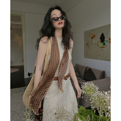 新款老钱法式复古百搭飘带系脖真丝丝巾长条高级感桑蚕丝丝巾领巾