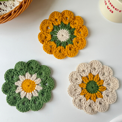 趣味DIY制作手工编织钩针花朵杯垫基础入门毛线材料包初学者友好