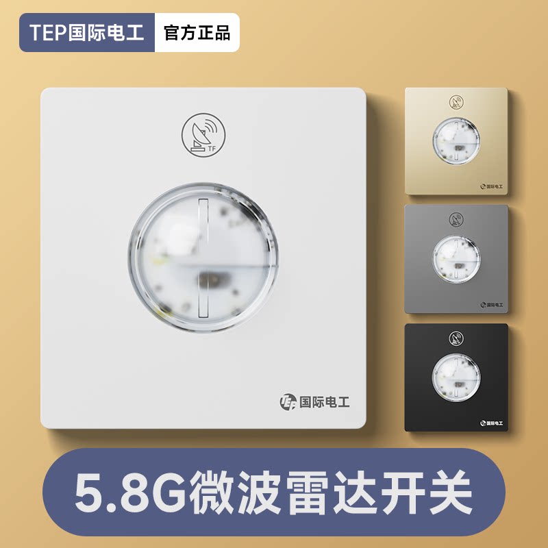 国际电工人体微波雷达感应开关面板家用220V走廊楼道LED灯感应器