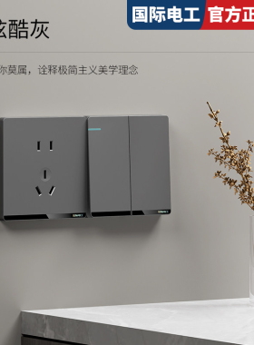 国际电工灰色经典86型暗装大功率斜五孔二开单控双控一开双控五孔