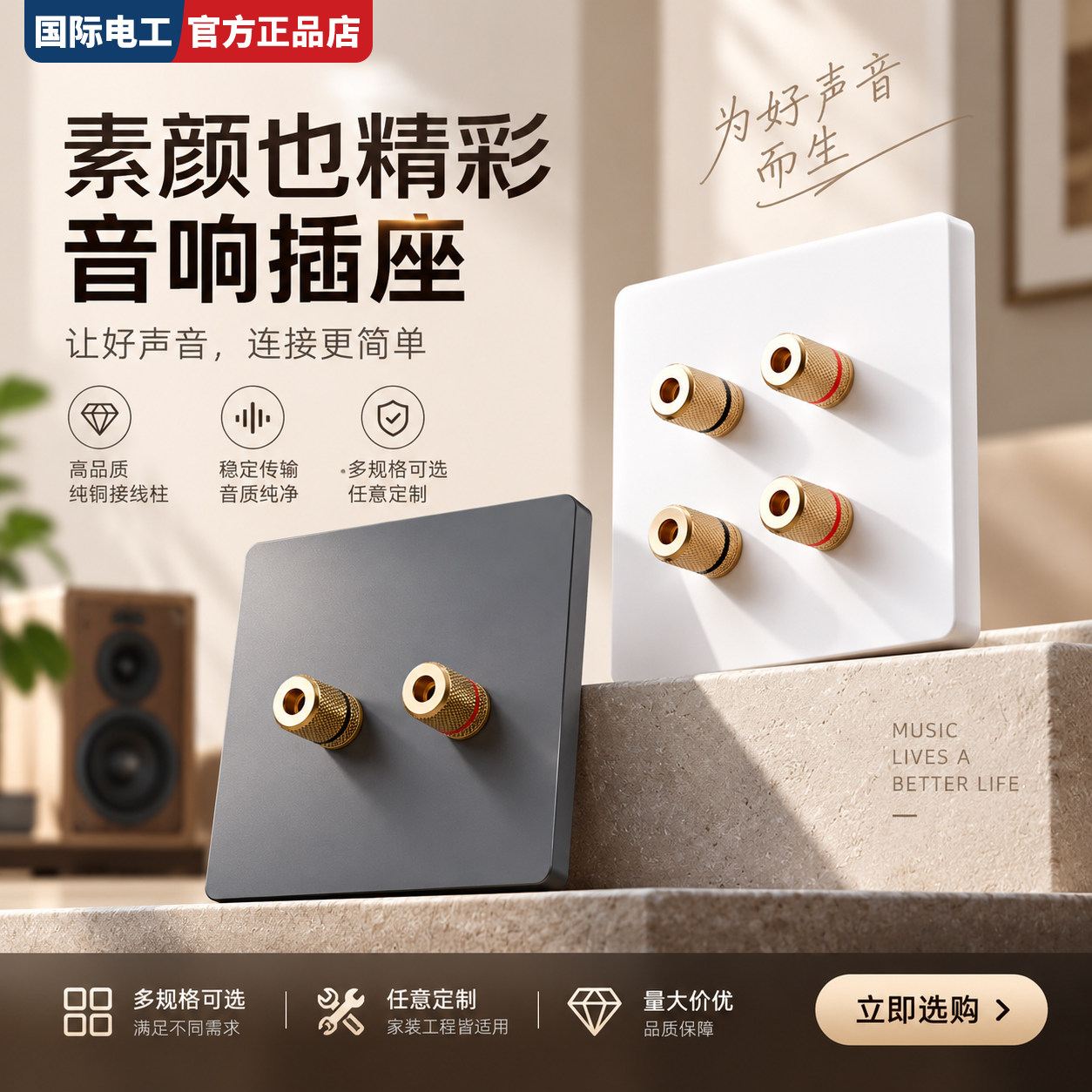 86型镀铜音响插座面板家用家庭影院功放音箱接线柱喇叭线音频面板