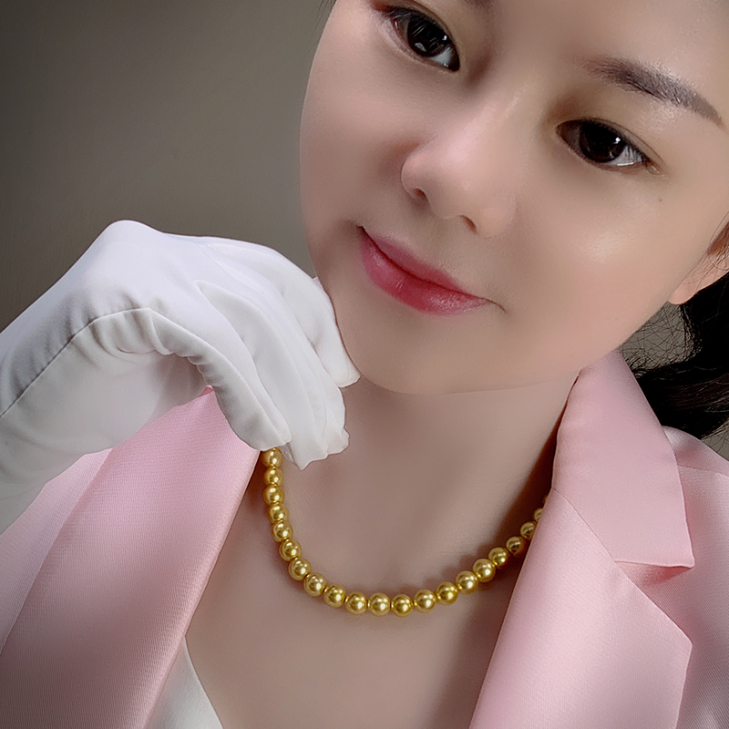 12mm浓金色珍珠颈链显年轻女项链