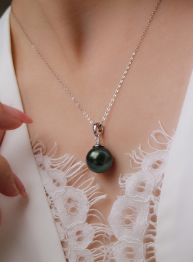 挚彩水滴设计双珠吊坠正圆强光黑珍珠项链大溪地珍珠戒指耳环套装