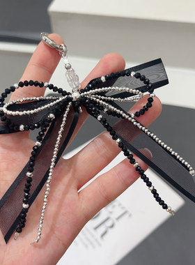 新款韩版黑色水晶串珠蝴蝶结手机链饰品高级感包包挂件百搭钥匙扣