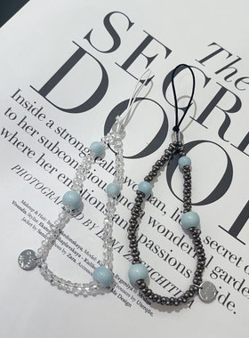 新款进口花生米珠手机链高级感蓝色陶瓷珠手机壳挂件清新迷你链