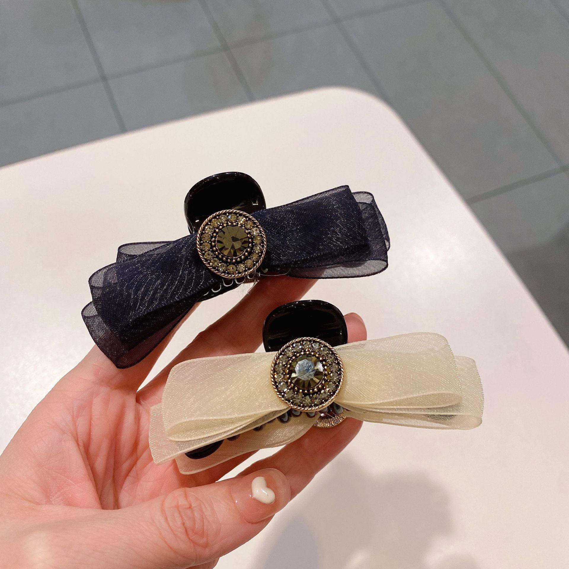 法式复古蝴蝶结发夹气质高级感镶钻小抓夹碎发刘海边夹发卡夹子女