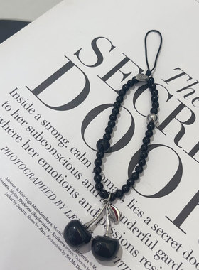 韩版黑色樱桃手机链可爱百搭黑色珍珠短款迷你链ccd装饰潮流挂件