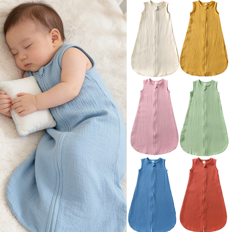 婴儿睡袋春夏款新生儿纯色防踢被男女宝宝四季通用背心式包被夏款