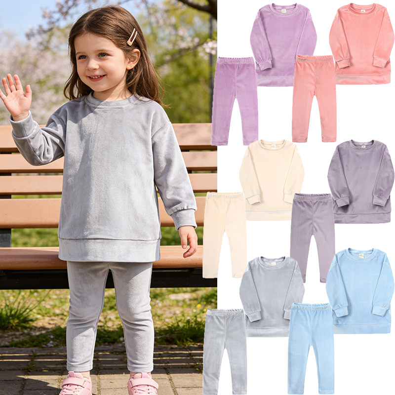 女童运动套装金丝绒儿童长袖卫衣+裤子两件套2026春秋季新款衣服