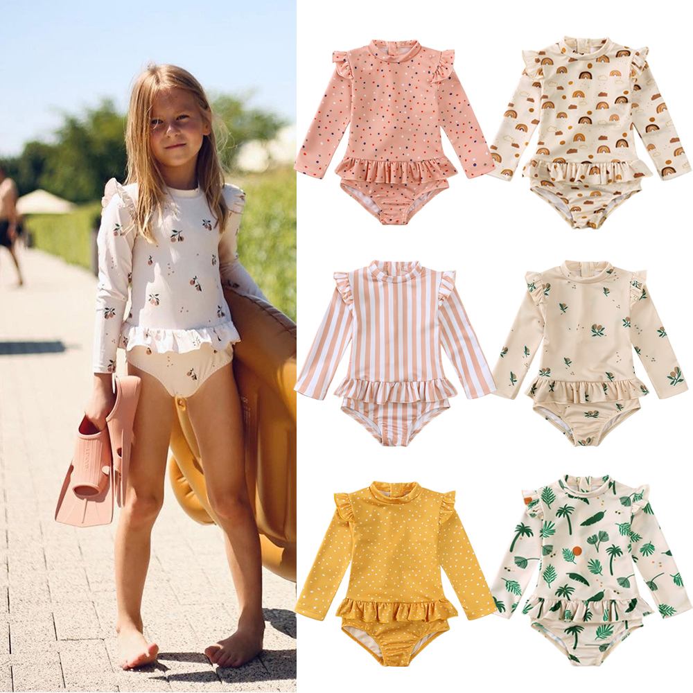 女童泳衣长袖夏款儿童连体防晒游泳衣2025新款洋气度假沙滩泳装