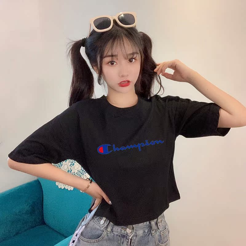 Real shot Korean summer new short sleeve thin T-shirt round neck Pullover letter top