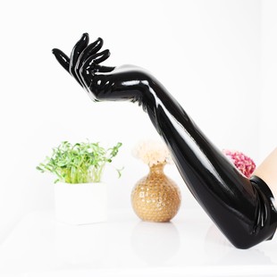 [QrinK可琳]乳胶长手套分指天然一体无缝纯色黑百搭Latex紧身