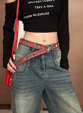 Y2K可爱花朵帆布腰带女辣妹街头百搭皮带时尚复古学生牛仔裤带潮