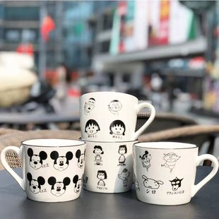 陶瓷带勺把手马克杯子ins家用水杯微波加热牛奶可爱史努比陶瓷杯