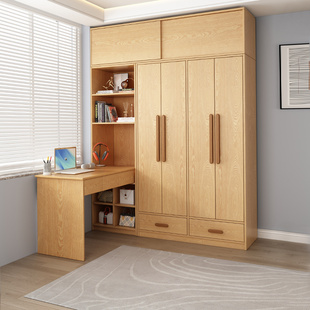 儿童衣柜连书桌一体转角组合带电脑桌家用卧室小户型定制实木衣柜