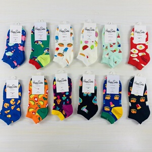 happysocks短筒船袜女士波点甜美浅口百搭瑞士潮牌简约彩色袜子棉