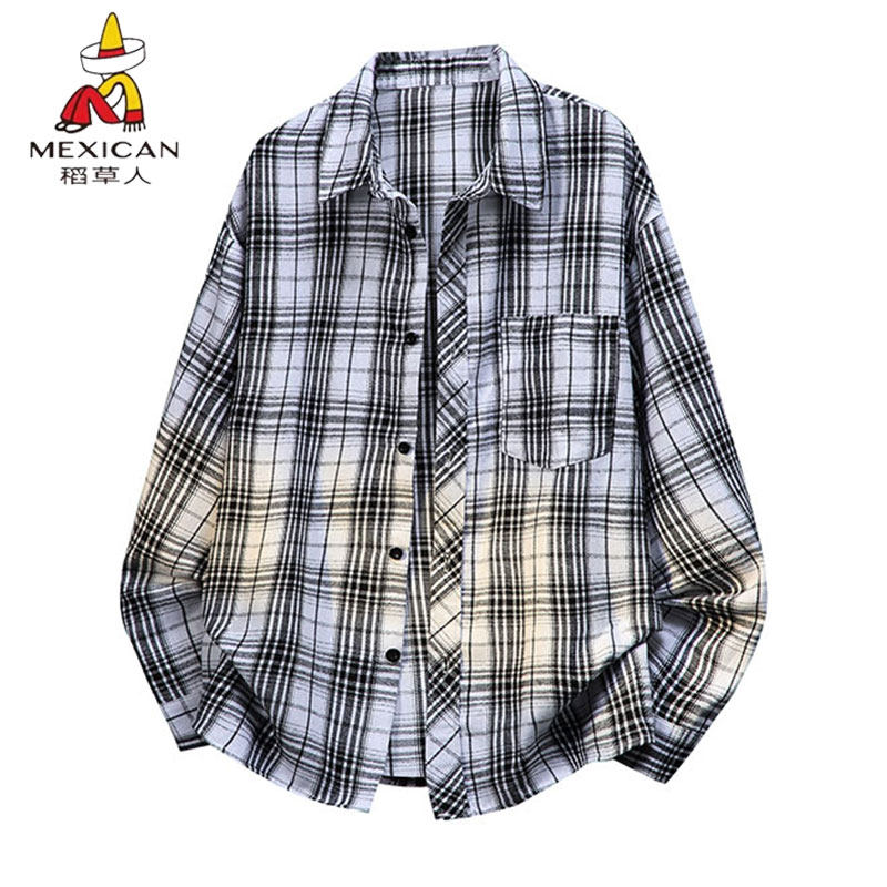 稻草人美式复古格纹衬衣高级感翻领长袖衬衫男春秋季宽松打底上衣,男装,衬衫,淘宝优惠券,粉丝福利购,淘宝优惠卷