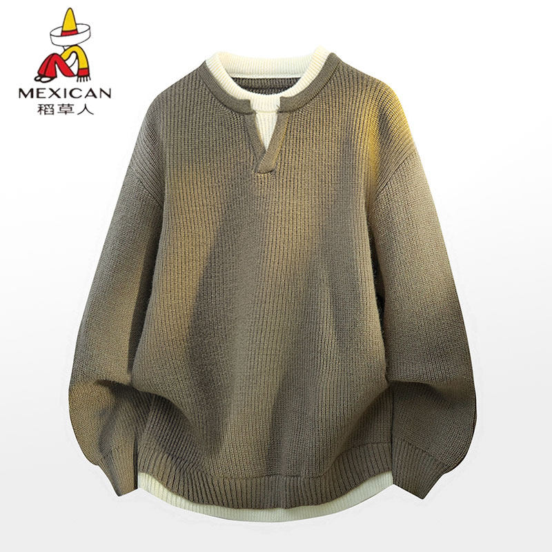 稻草人休闲慵懒风假两件圆领毛衣男秋冬季新款宽松保暖针织衫外套,男装,针织衫/毛衣,淘宝优惠券,粉丝福利购,淘宝优惠卷