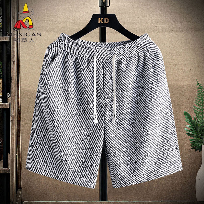 稻草人黑白条纹针织短裤男款夏季高级感斑马纹运动裤子休闲五分裤