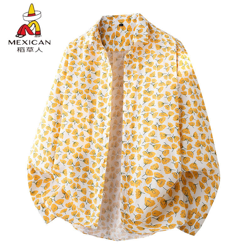 稻草人碎花衬衫男长袖春秋季潮牌痞帅衬衣外套休闲薄款纯棉上衣