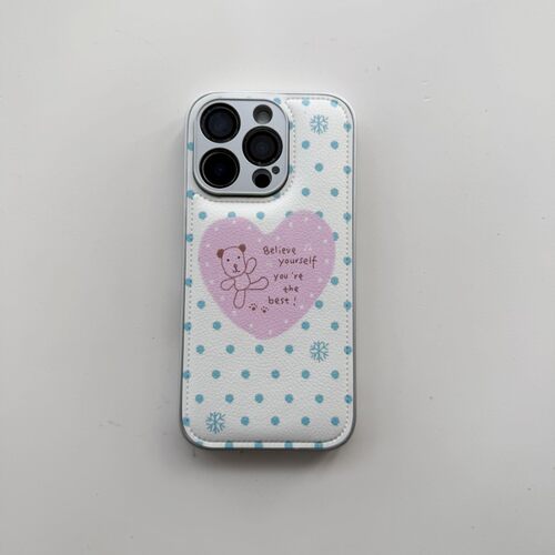 ins波点爱心小熊皮质适用于苹果小米iPhone17promax全包手机壳1613pro小米1415Pro华为mate60p70荣耀vivo防摔