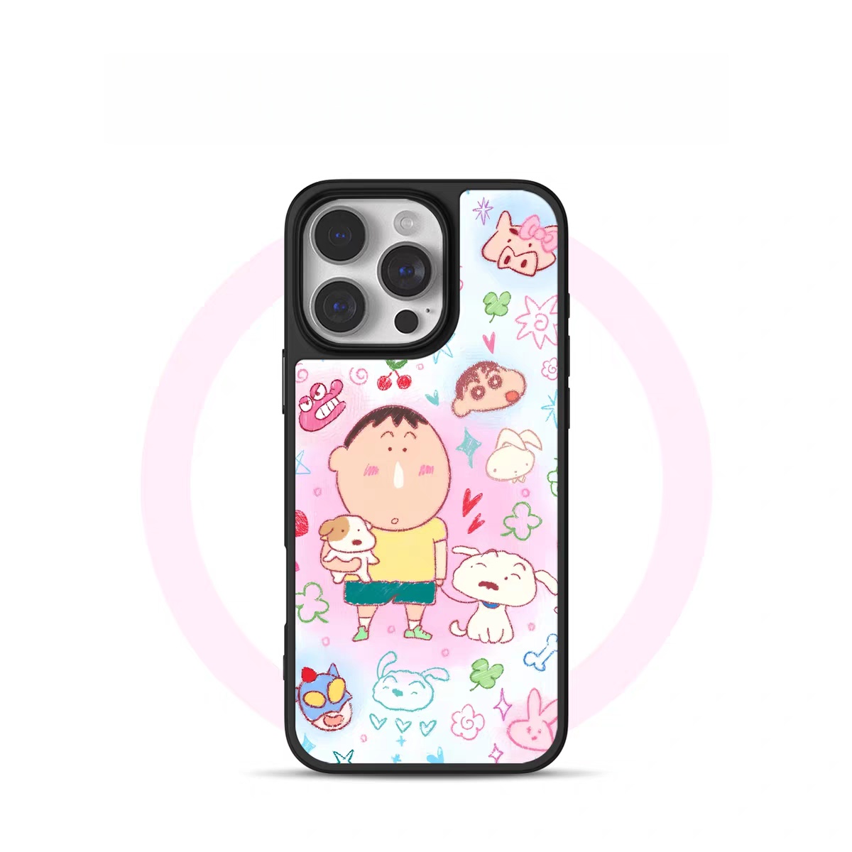 ins可爱小新电镀银黑边磁吸适用苹果iPhone16promax手机壳1312pro小米1415Pro华为mate60p70三星S23防摔软壳