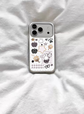 ins古早可爱米兔印花电镀银磁吸适用苹果iPhone17promax手机壳1615pro小米1415Pro华为mate60p70三星S23防摔