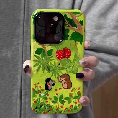 森林草莓鼹鼠适用苹果16promax手机壳菲林壳二合一iPhone15新款手机壳14promax磨砂高级13防摔12日韩11保护套