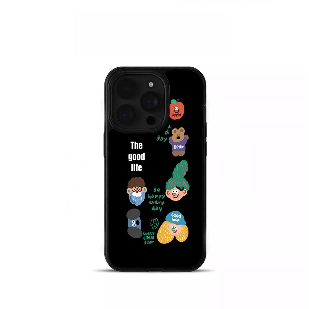 ins涂鸦小头像小熊黑边软壳磁吸适用苹果iPhone17promax手机壳1615pro小米1415Pro华为mate60p70三星S23防摔