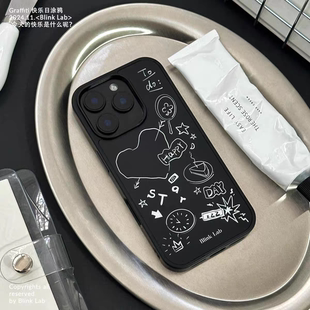 原创涂鸦爱心ins亚克力黑边磁吸适用苹果iPhone16promax手机壳1312pro小米1415Pro华为mate60p70三星S23防摔