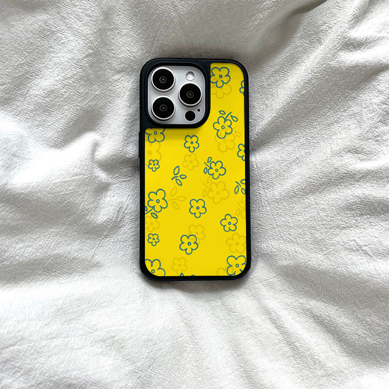 ins个性黄色小花亚克力黑边磁吸适用苹果iPhone16promax手机壳1312pro小米1415Pro华为mate60p70三星S23防摔