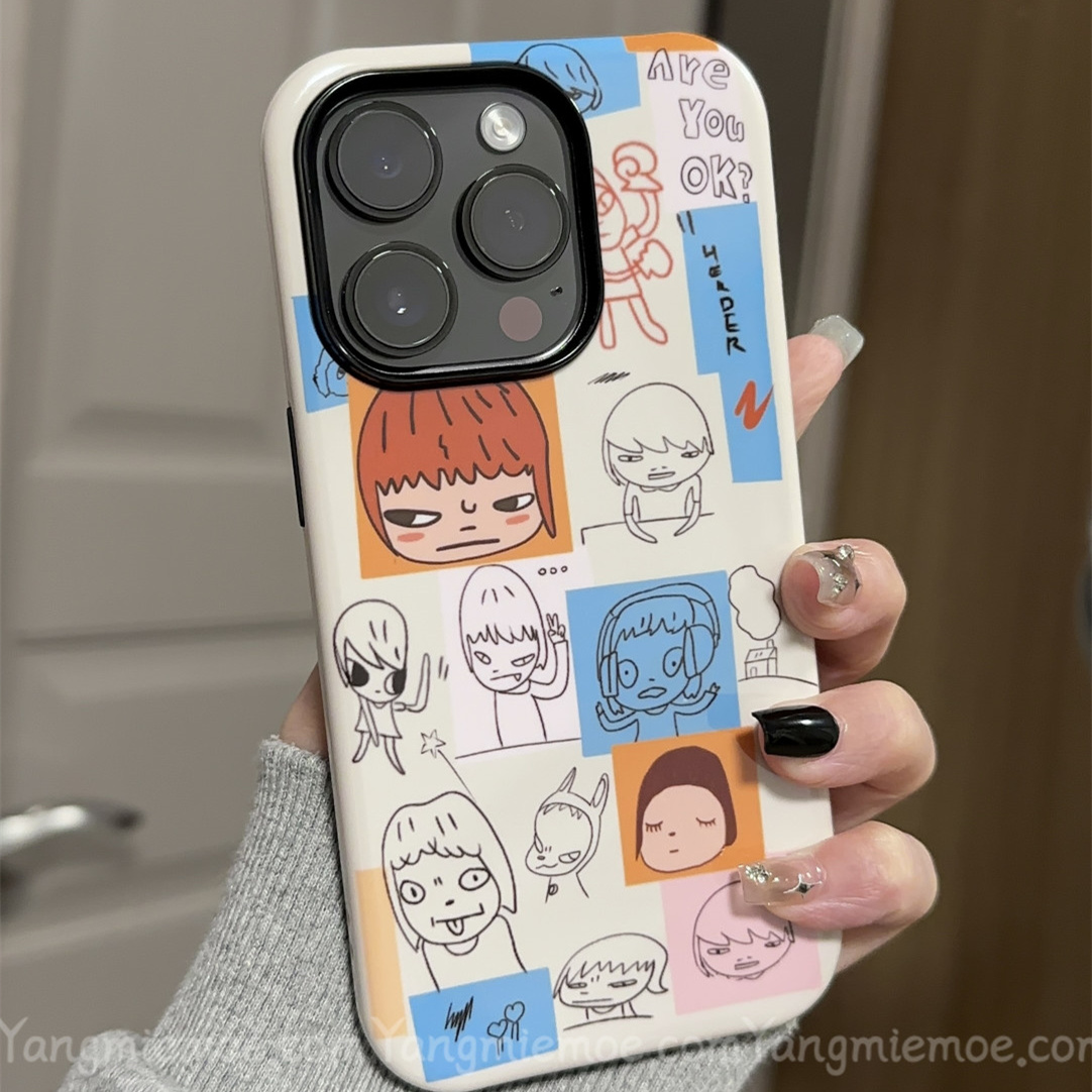 奈良美智iphone16Promax适用苹果手机壳磁吸15pro韩国ins菲林二合一14小众13原创女12mini可爱11全包保护套