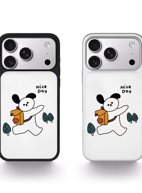 ins复古可爱小狗黑边电镀银磁吸适用苹果iPhone17promax手机壳1615pro小米1415Pro华为mate60p70三星S23防摔