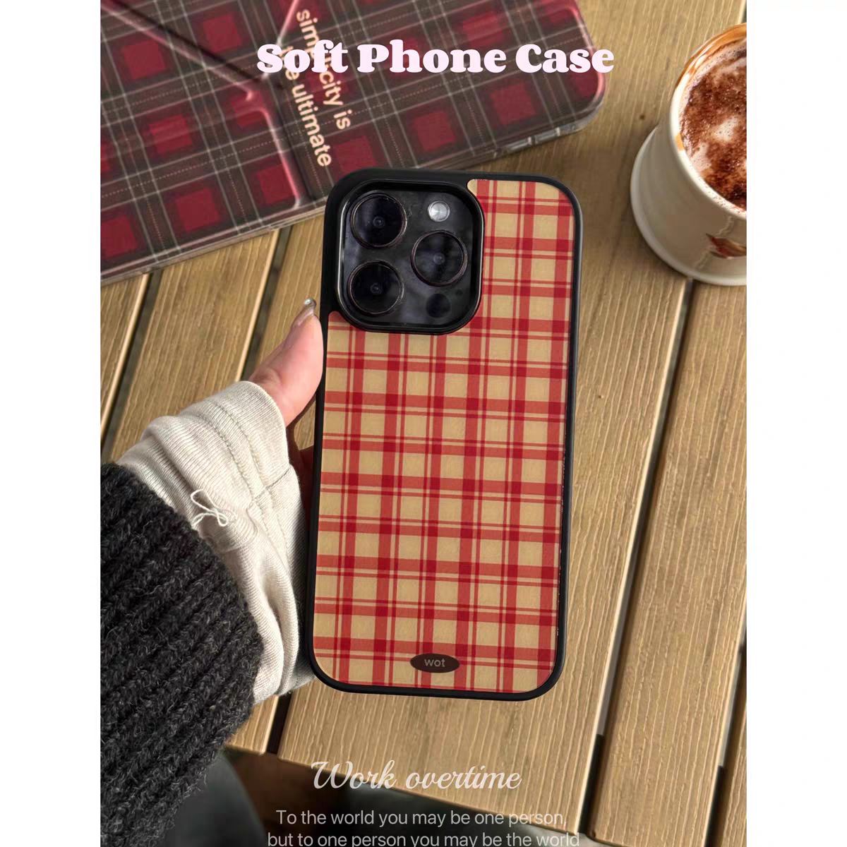 红色圣诞格子秋冬适用iphone16Promax黑边亚克力手机壳15pro磁吸苹果小米141312三星1116plus防摔14pro华为