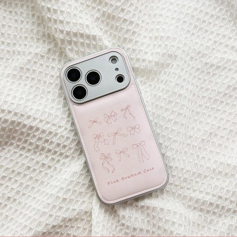 ins复古蝴蝶结粉皮质适用于苹果小米iPhone17promax全包手机壳1613pro小米1415Pro华为mate60p70荣耀vivo防摔