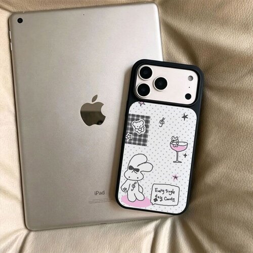 ins风小兔小熊黑边玻璃磁吸适用苹果小米iPhone17promax手机壳1613pro小米1415Pro华为mate80p90三星S25防摔