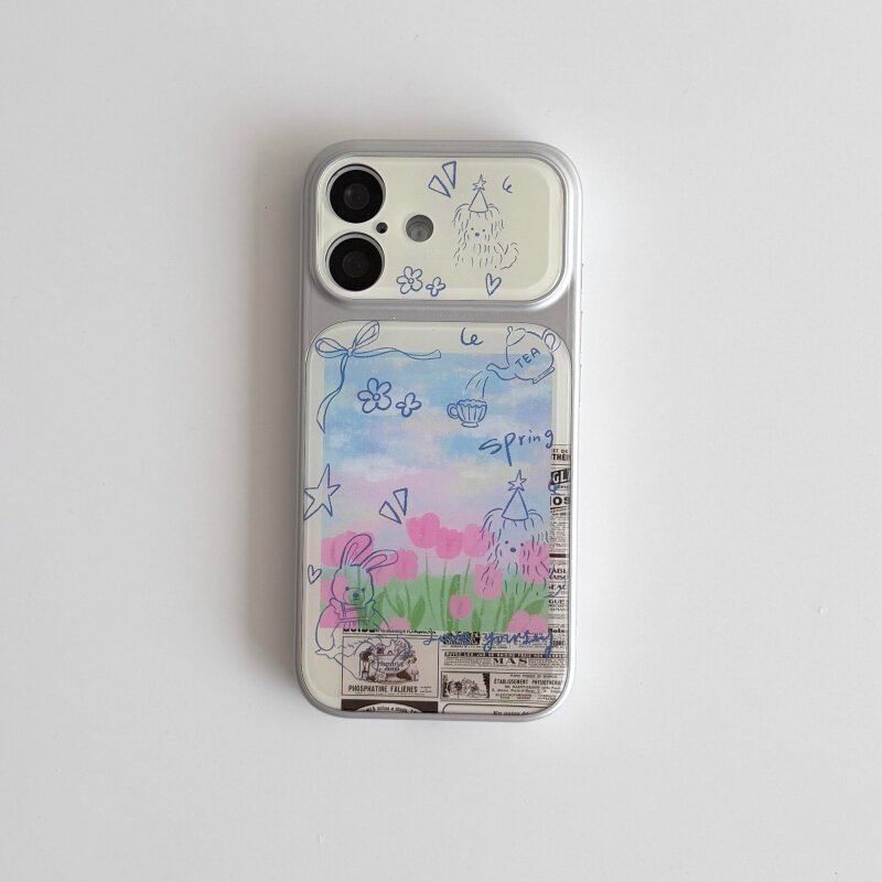 ins复古插画小兔大视窗磁吸全包精孔手机壳适用苹果iPhone17promax高级感保护套小众16plus15pro14防摔13pro