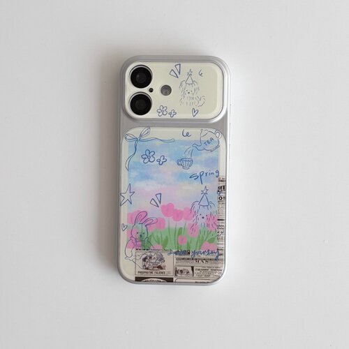 ins复古插画小兔大视窗磁吸全包精孔手机壳适用苹果iPhone17promax高级感保护套小众16plus15pro14防摔13pro