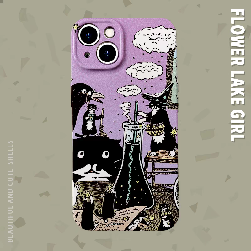 魔法~女巫猫咪暗黑菲林适用iPhone13promax手机壳华为nova11小米14红米k60硬壳vivoiqooneo7魅族21苹果13pro