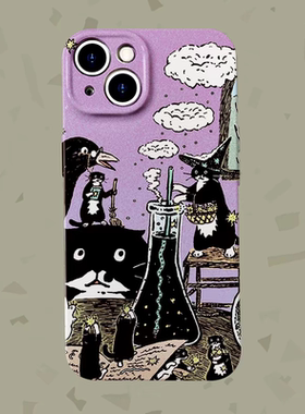 魔法~女巫猫咪暗黑菲林适用iPhone13promax手机壳华为nova11小米14红米k60硬壳vivoiqooneo7魅族21苹果13pro