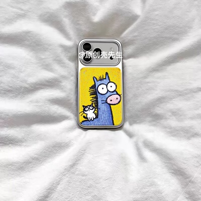 ins可爱呆萌马背小猫电镀银磁吸适用苹果iPhone17promax手机壳1615pro小米1415Pro华为mate60p70三星S23防摔