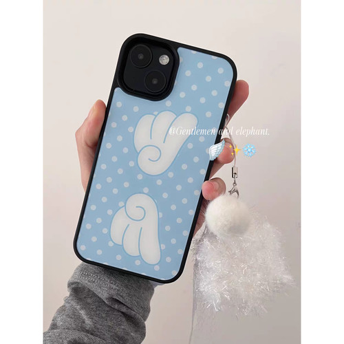 蓝波点卡通翅膀亚克力黑边磁吸适用苹果iPhone16promax手机壳1312pro小米1415Pro华为mate60p70三星S23防摔