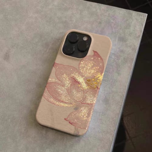 韵粉荷花新中式艺术绘画适用于苹果IPhone7/8/X/XR/11/12/13pro/14promax菲林小众国潮男女中国风手机壳