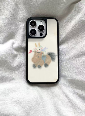 ins风可爱小羊骑马黑边软壳磁吸适用苹果iPhone17promax手机壳1615pro小米1415Pro华为mate60p70三星S23防摔