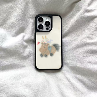 ins风可爱小羊骑马黑边软壳磁吸适用苹果iPhone17promax手机壳1615pro小米1415Pro华为mate60p70三星S23防摔